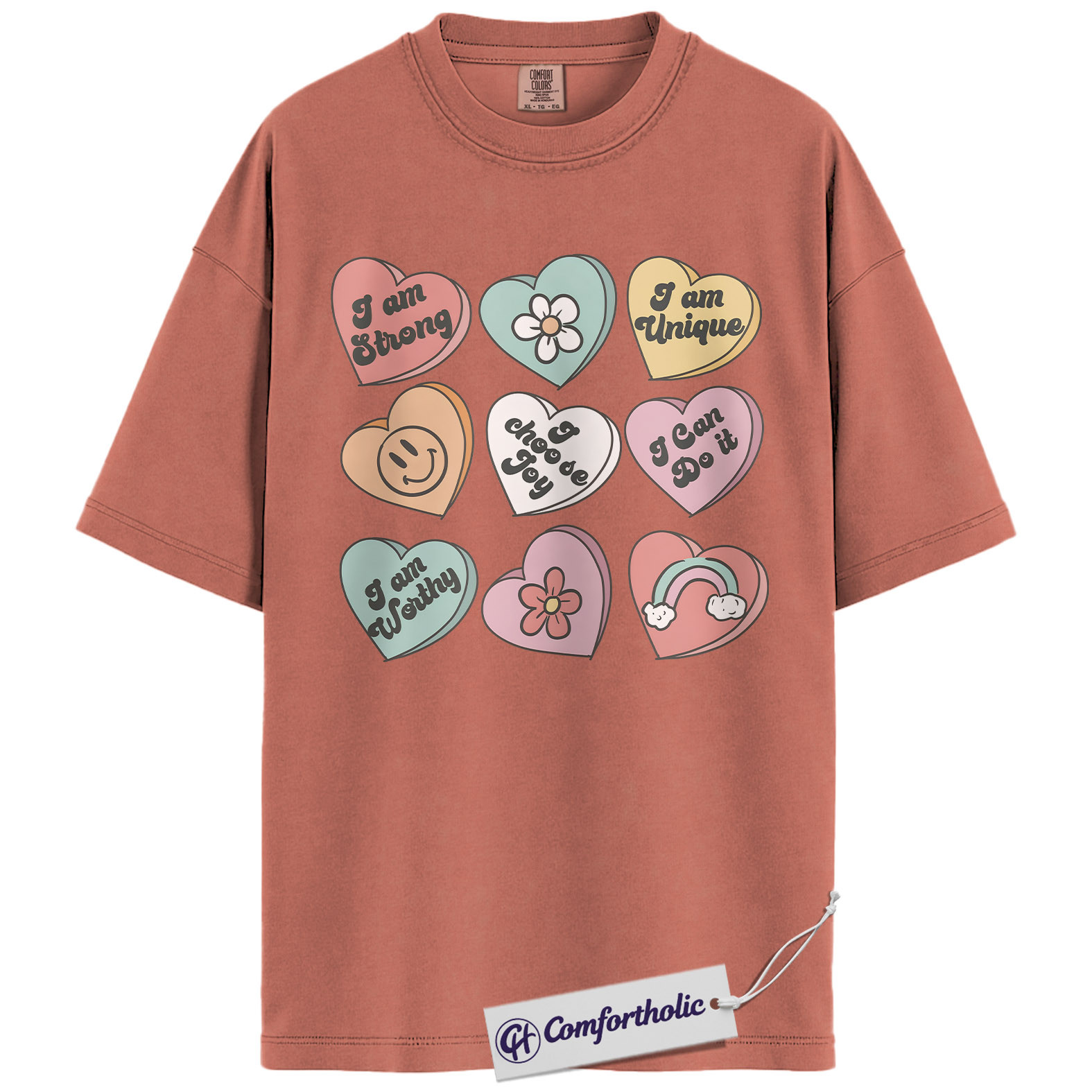 Affirmation Hearts Valentine Shirt, Positive Self Love Heart Graphic Tee, Cute Mental Health T-Shirt, Valentine's Day Gift for Women, Comfort Colors Shirt - Image 8
