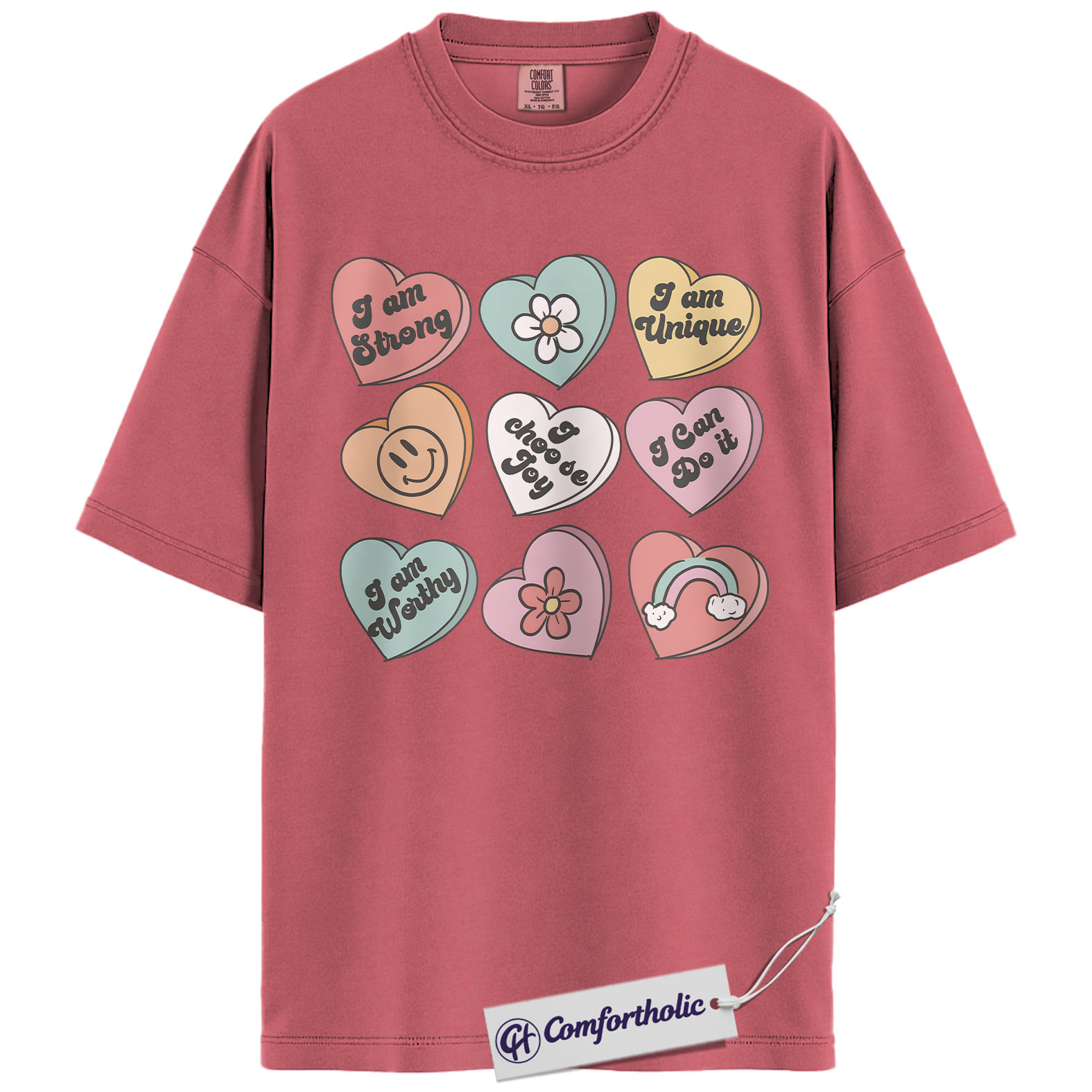 Affirmation Hearts Valentine Shirt, Positive Self Love Heart Graphic Tee, Cute Mental Health T-Shirt, Valentine's Day Gift for Women, Comfort Colors Shirt - Image 9