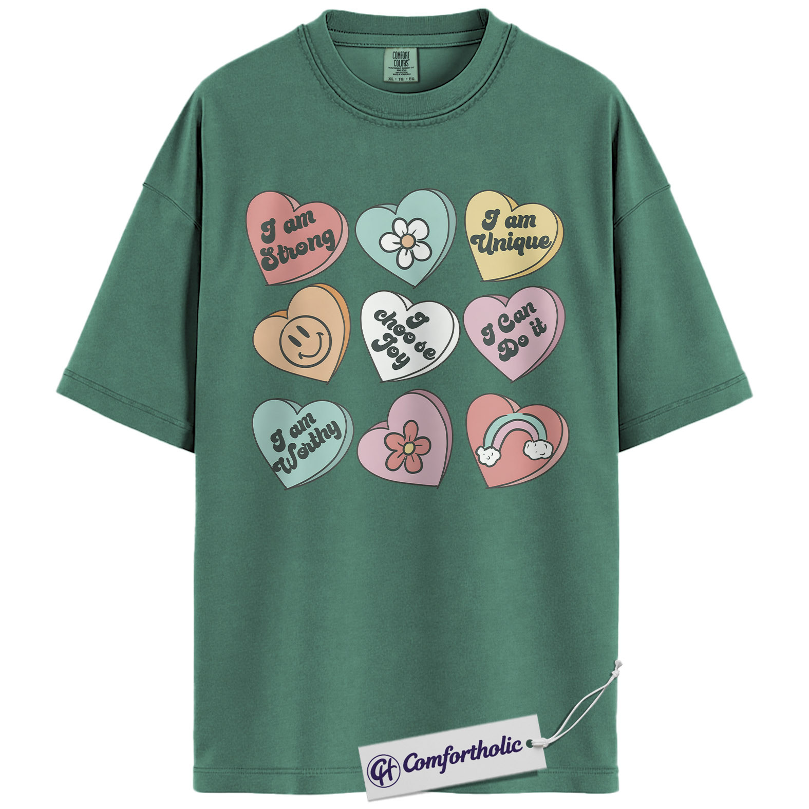Affirmation Hearts Valentine Shirt, Positive Self Love Heart Graphic Tee, Cute Mental Health T-Shirt, Valentine's Day Gift for Women, Comfort Colors Shirt - Image 10