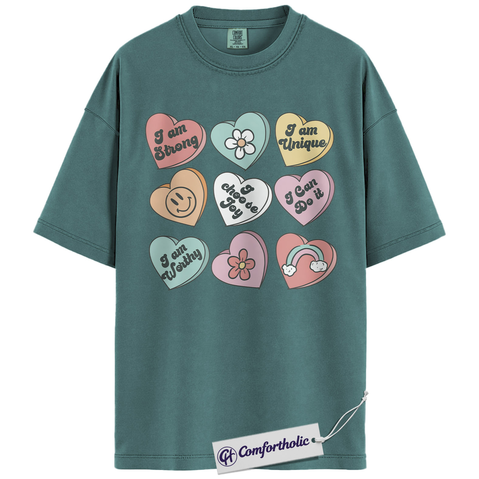 Affirmation Hearts Valentine Shirt, Positive Self Love Heart Graphic Tee, Cute Mental Health T-Shirt, Valentine's Day Gift for Women, Comfort Colors Shirt - Image 11
