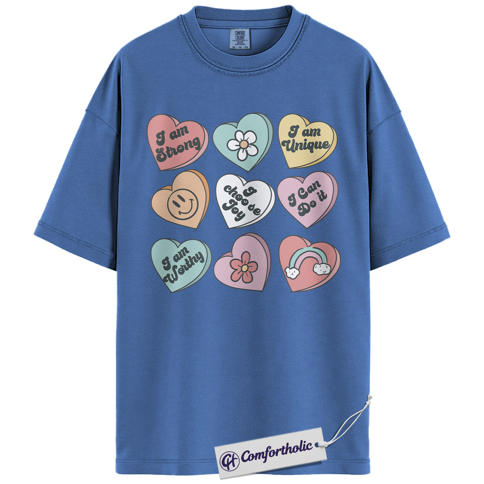 Affirmation Hearts Valentine Shirt, Positive Self Love Heart Graphic Tee, Cute Mental Health T-Shirt, Valentine's Day Gift for Women, Comfort Colors Shirt - Image 12