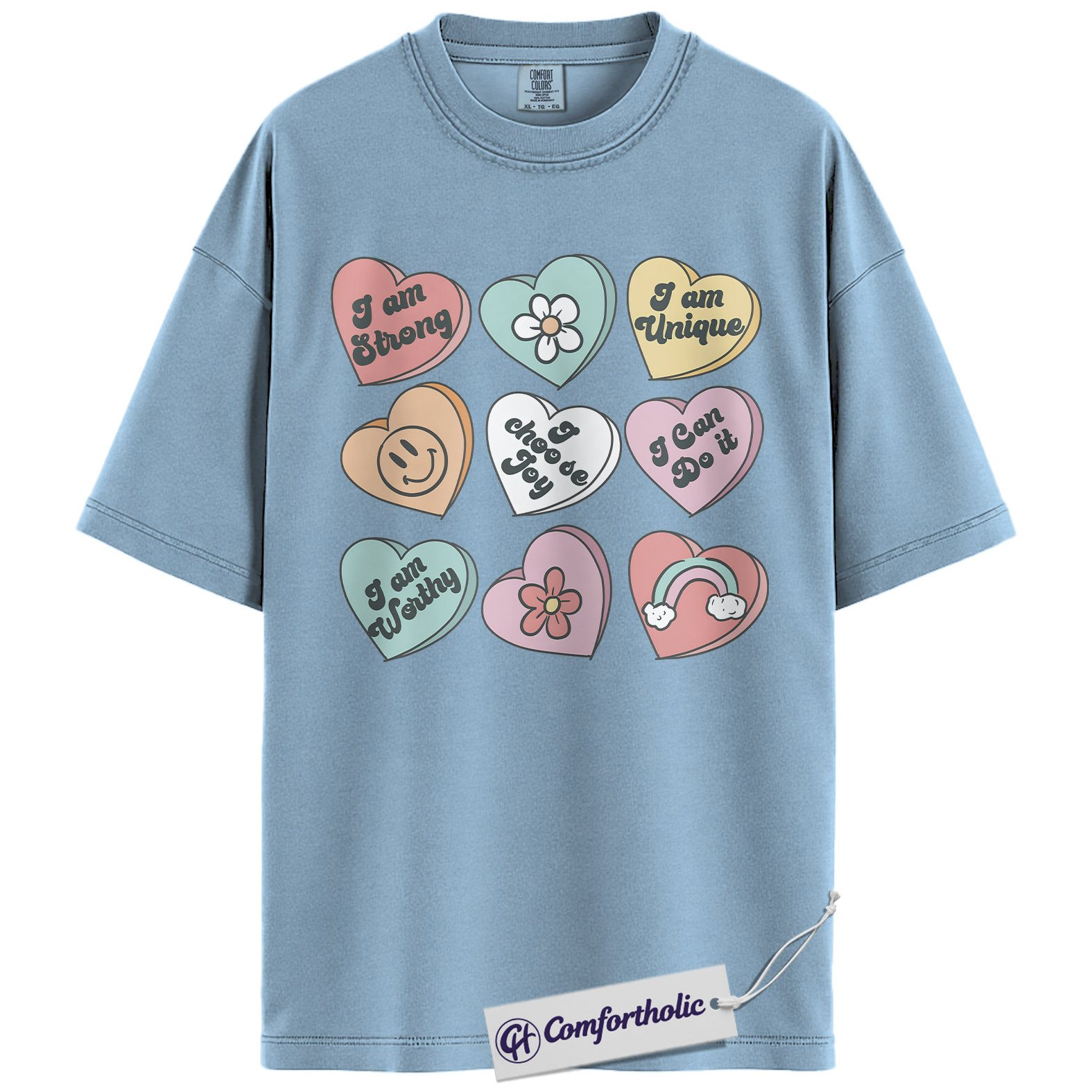 Affirmation Hearts Valentine Shirt, Positive Self Love Heart Graphic Tee, Cute Mental Health T-Shirt, Valentine's Day Gift for Women, Comfort Colors Shirt - Image 14