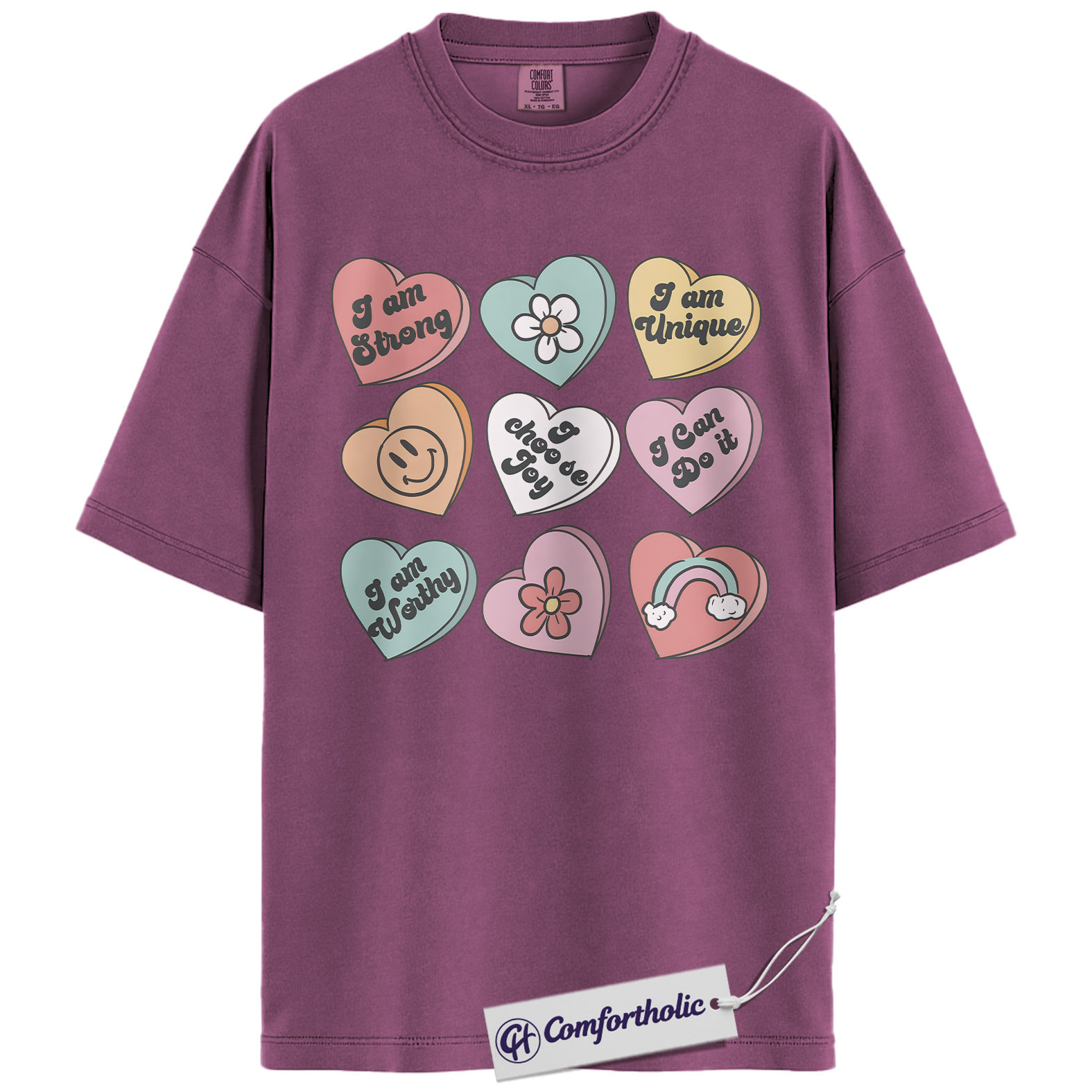 Affirmation Hearts Valentine Shirt, Positive Self Love Heart Graphic Tee, Cute Mental Health T-Shirt, Valentine's Day Gift for Women, Comfort Colors Shirt - Image 15