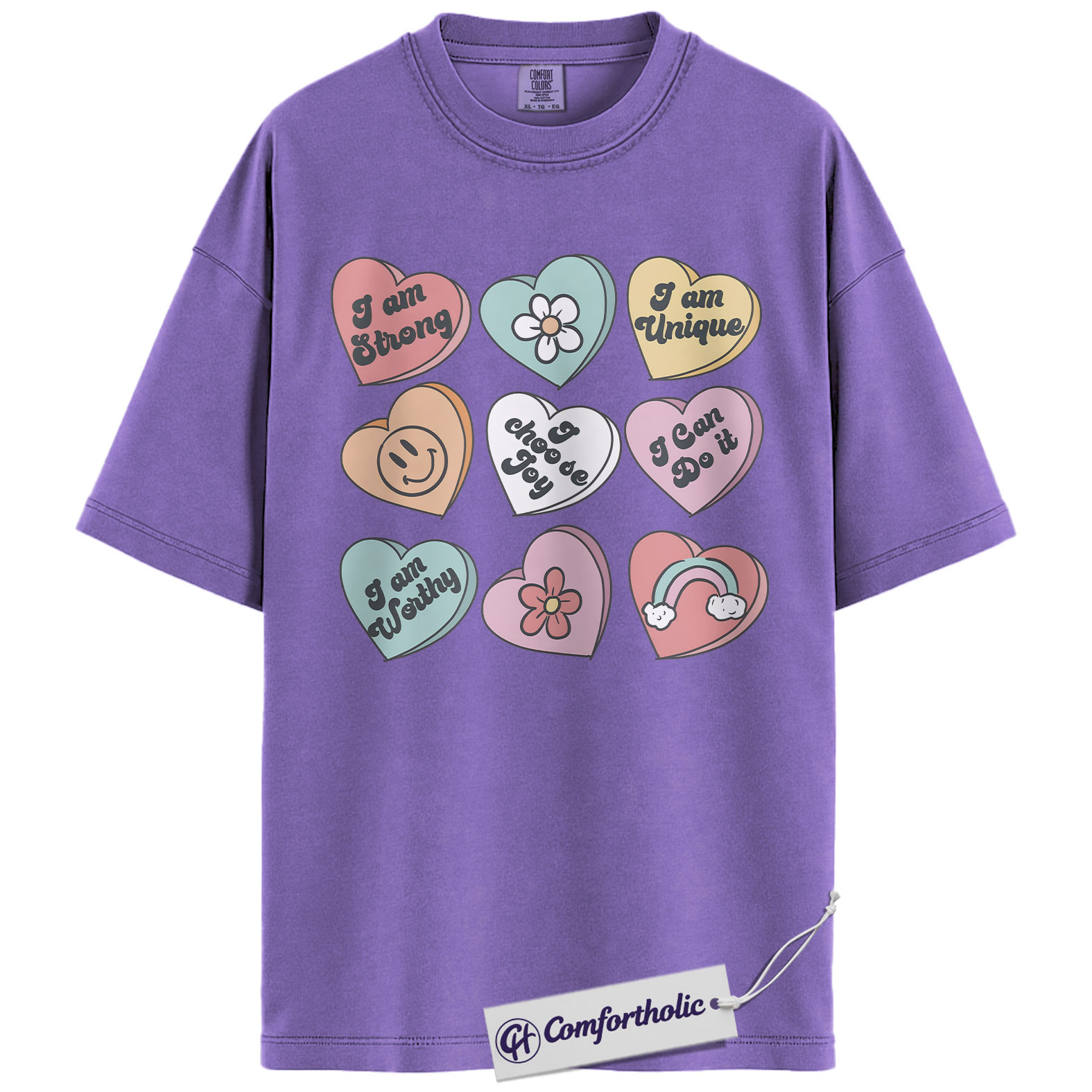 Affirmation Hearts Valentine Shirt, Positive Self Love Heart Graphic Tee, Cute Mental Health T-Shirt, Valentine's Day Gift for Women, Comfort Colors Shirt - Image 20