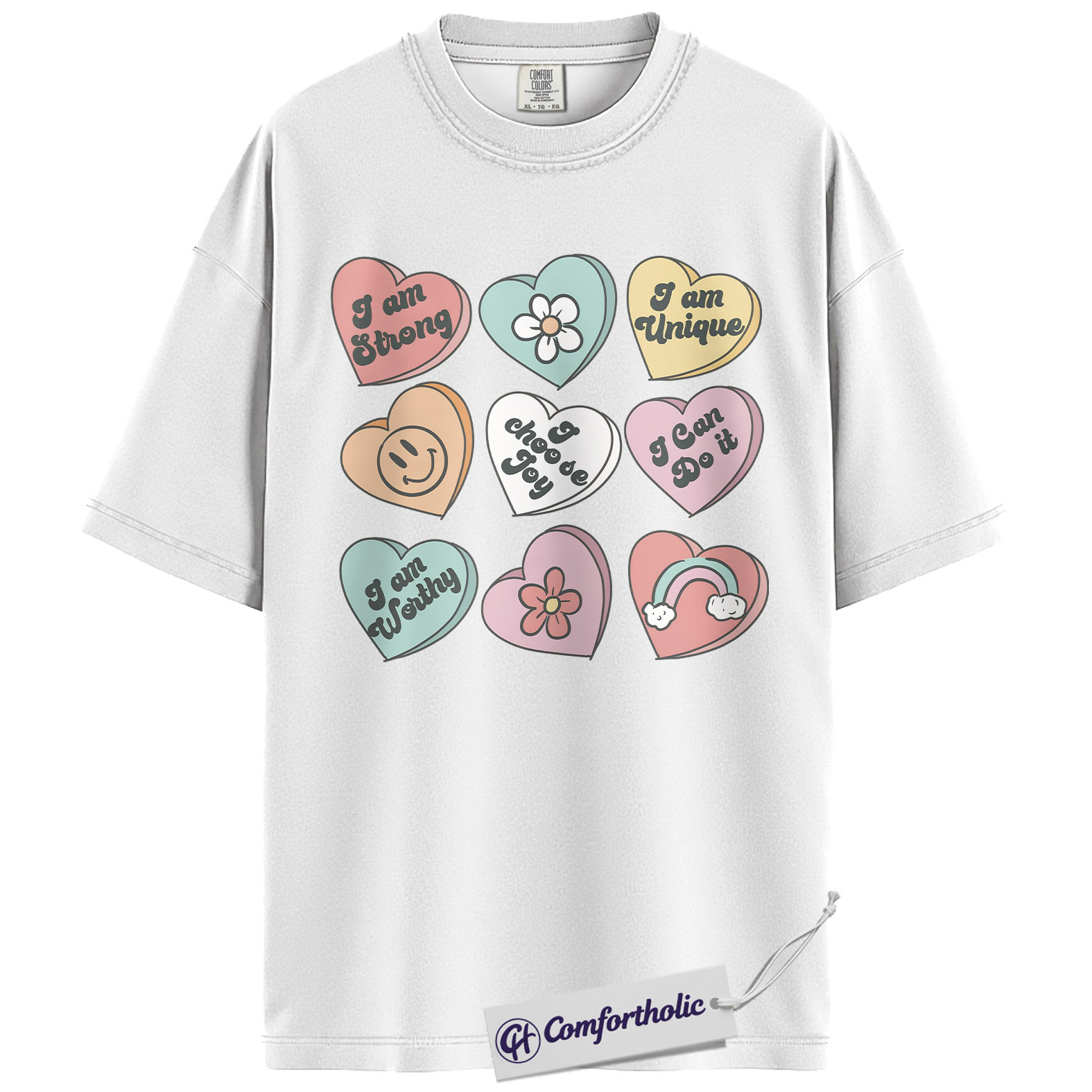 Affirmation Hearts Valentine Shirt, Positive Self Love Heart Graphic Tee, Cute Mental Health T-Shirt, Valentine's Day Gift for Women, Comfort Colors Shirt - Image 2