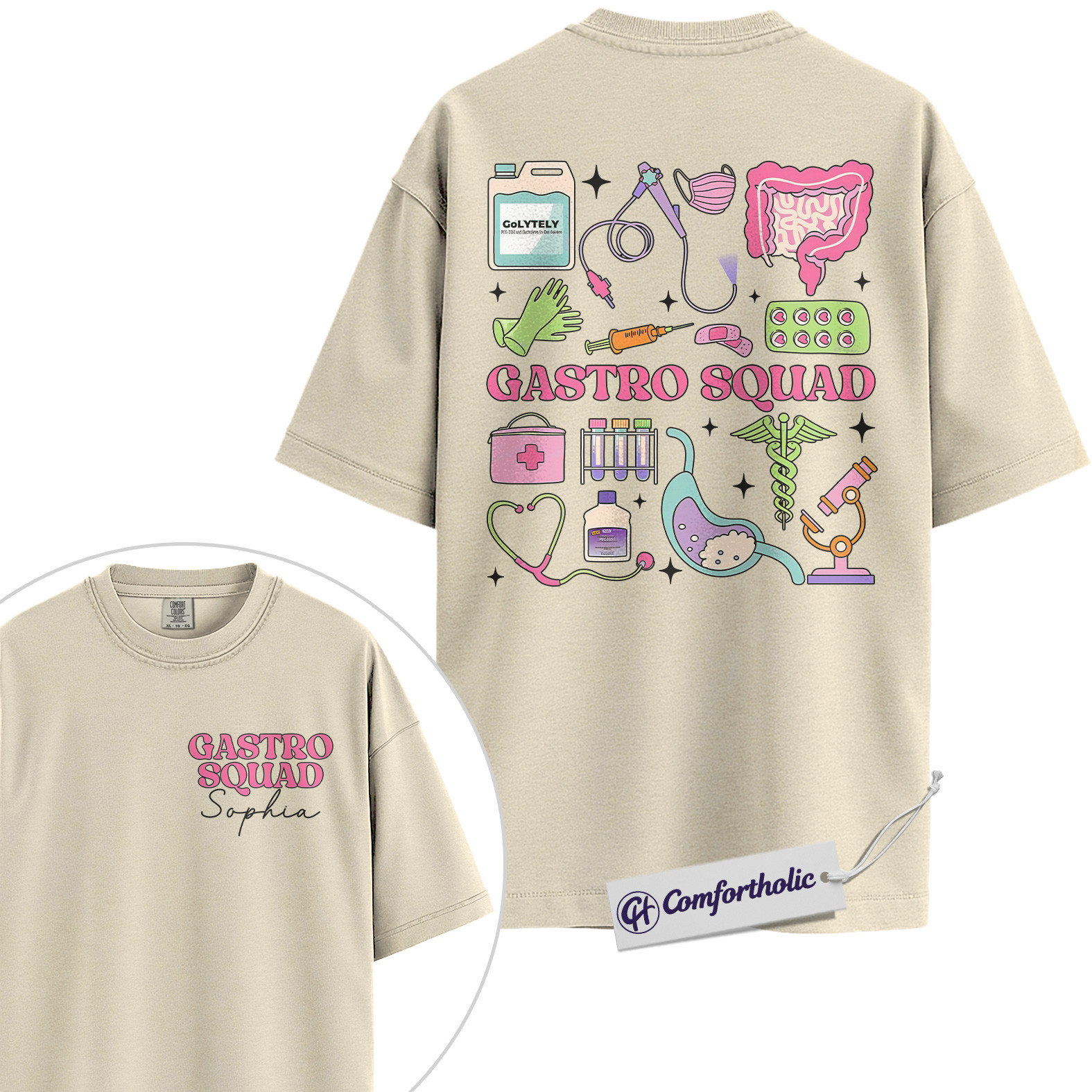 Personalized Gastro Squad Shirt, Custom Name Medical Icons Graphic Tee, Gastroenterology Nurse T-Shirt, Nurse Week Gift for GI Nurses & Endoscopy Team, Comfort Colors Shirt - Image 4