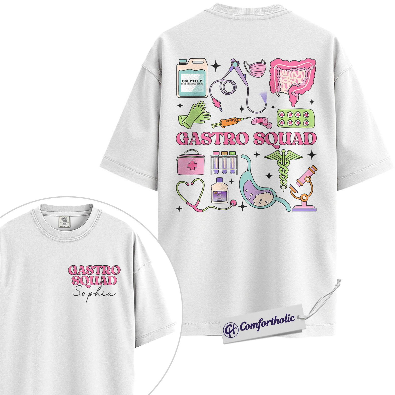 Personalized Gastro Squad Shirt, Custom Name Medical Icons Graphic Tee, Gastroenterology Nurse T-Shirt, Nurse Week Gift for GI Nurses & Endoscopy Team, Comfort Colors Shirt - Image 2