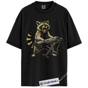 Raccoon Shirt, Funny Keyboard Player Graphic Tee, Piano Music Lover T-Shirt, Gift for Musicians & Animal Lovers, Comfort Colors Shirt