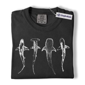 Shark Shirt, Vintage Shark Silhouette Graphic Tee, Ocean Marine Life T-Shirt, Gift for Shark Lovers & Scuba Divers, Comfort Colors Shirt