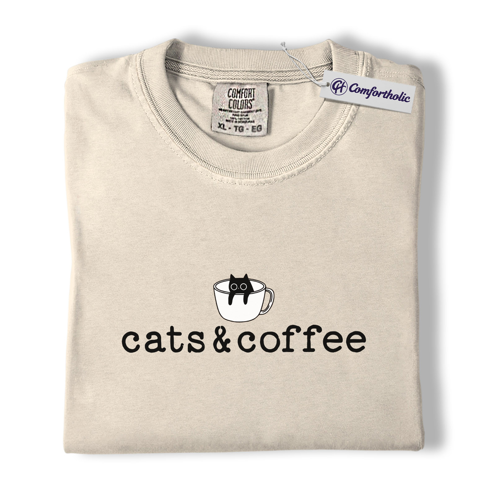 Cats & Coffee Shirt, Minimal Cat Mug Graphic Tee, Cat Lover Coffee Lover T-Shirt, Cute Gift for Cat Moms & Baristas, Comfort Colors Shirt - Image 5