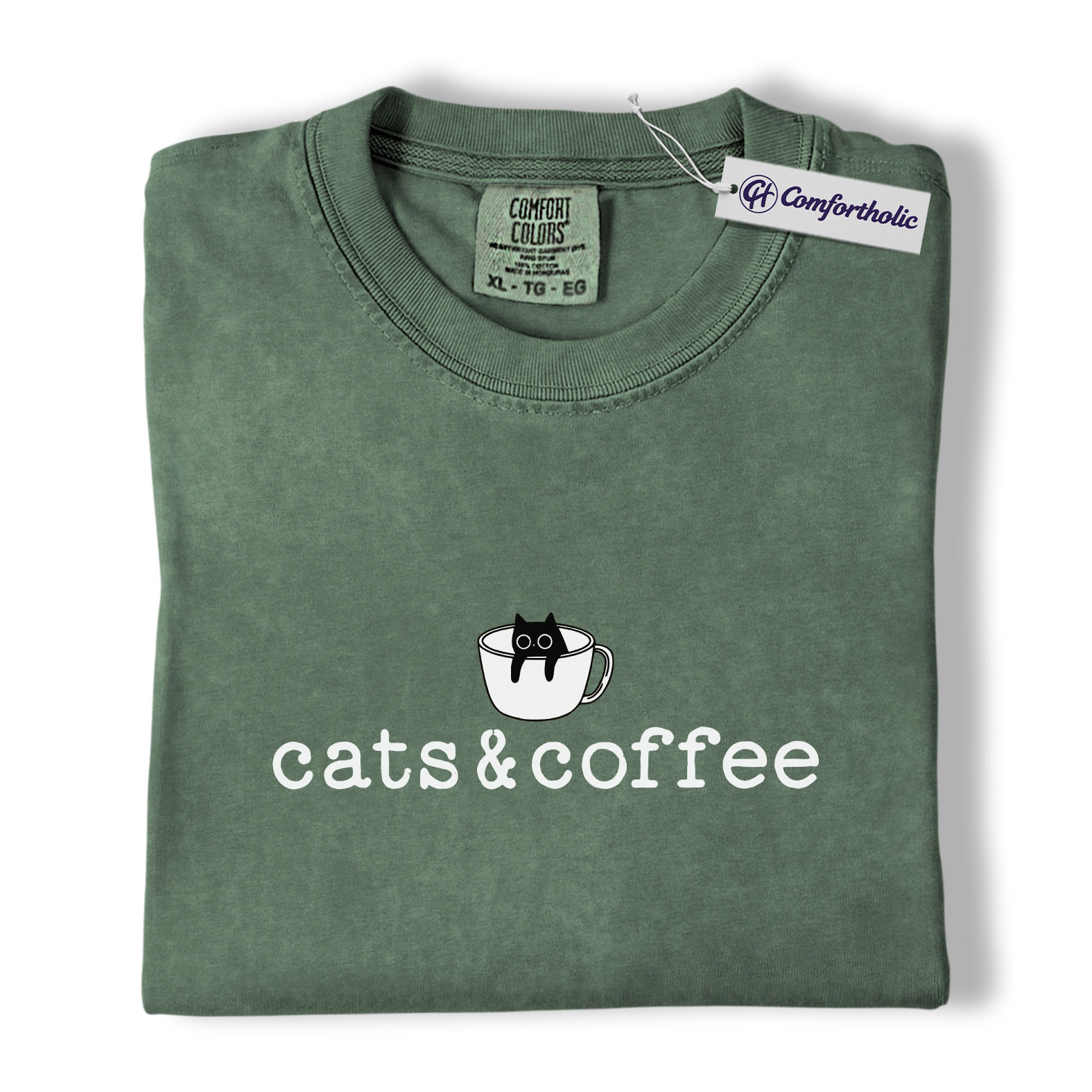 Cats & Coffee Shirt, Minimal Cat Mug Graphic Tee, Cat Lover Coffee Lover T-Shirt, Cute Gift for Cat Moms & Baristas, Comfort Colors Shirt - Image 6