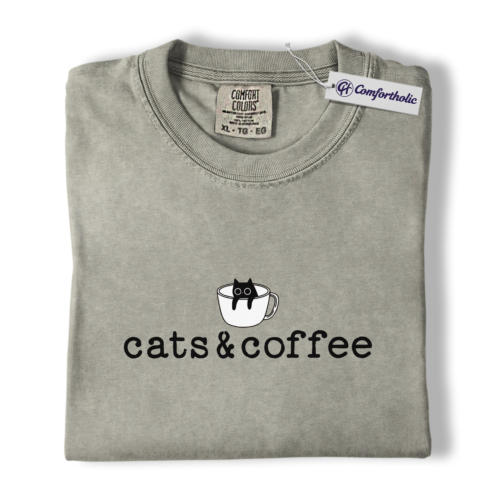 Cats & Coffee Shirt, Minimal Cat Mug Graphic Tee, Cat Lover Coffee Lover T-Shirt, Cute Gift for Cat Moms & Baristas, Comfort Colors Shirt - Image 7
