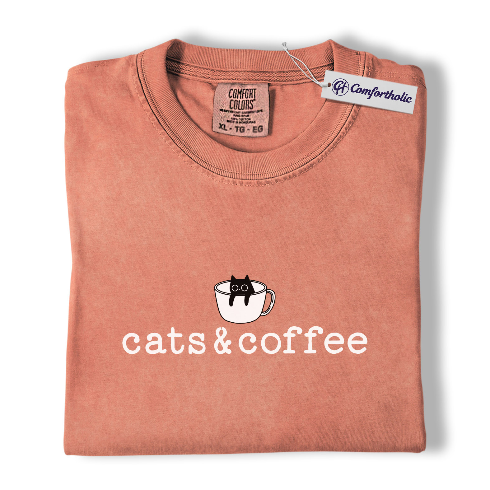 Cats & Coffee Shirt, Minimal Cat Mug Graphic Tee, Cat Lover Coffee Lover T-Shirt, Cute Gift for Cat Moms & Baristas, Comfort Colors Shirt - Image 8