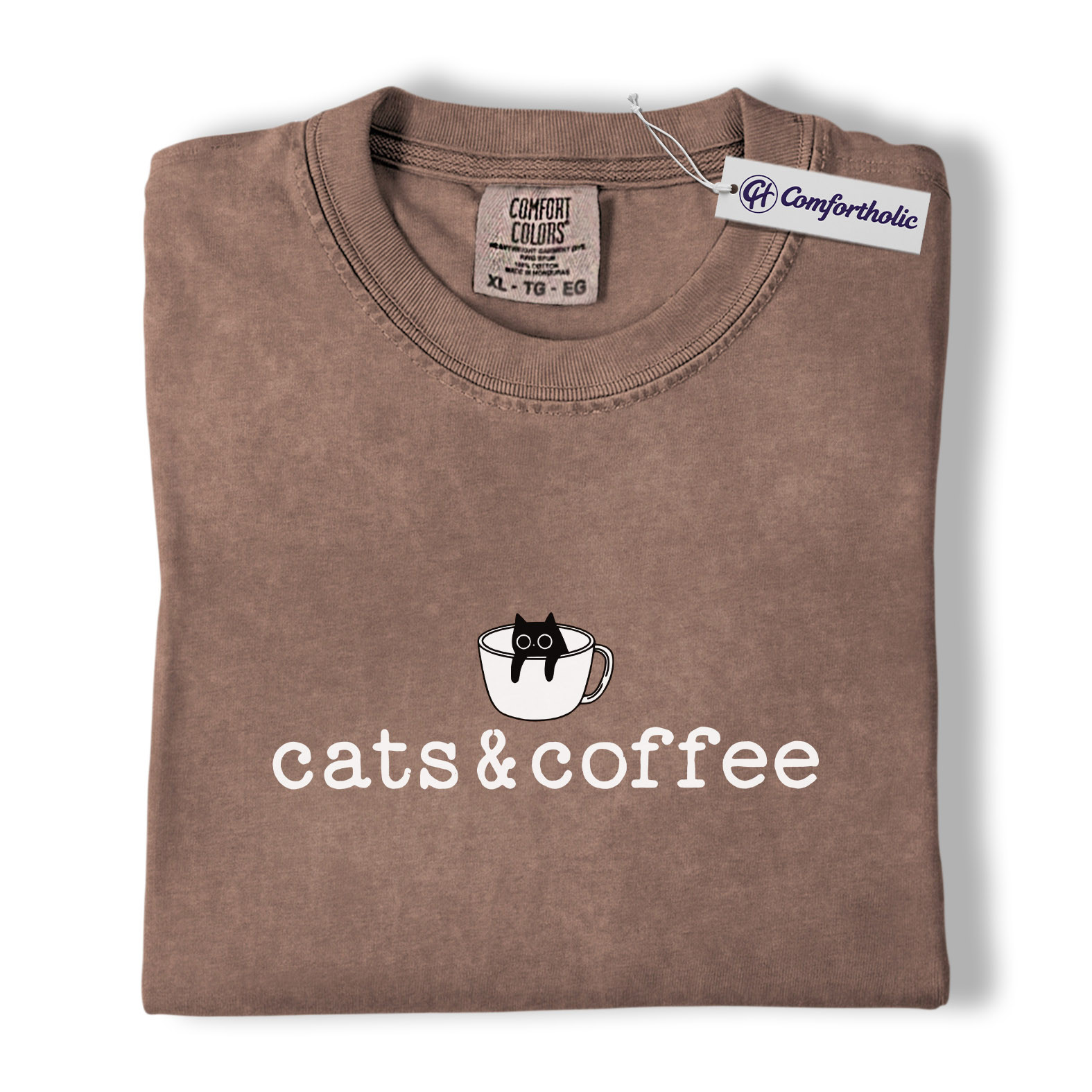 Cats & Coffee Shirt, Minimal Cat Mug Graphic Tee, Cat Lover Coffee Lover T-Shirt, Cute Gift for Cat Moms & Baristas, Comfort Colors Shirt