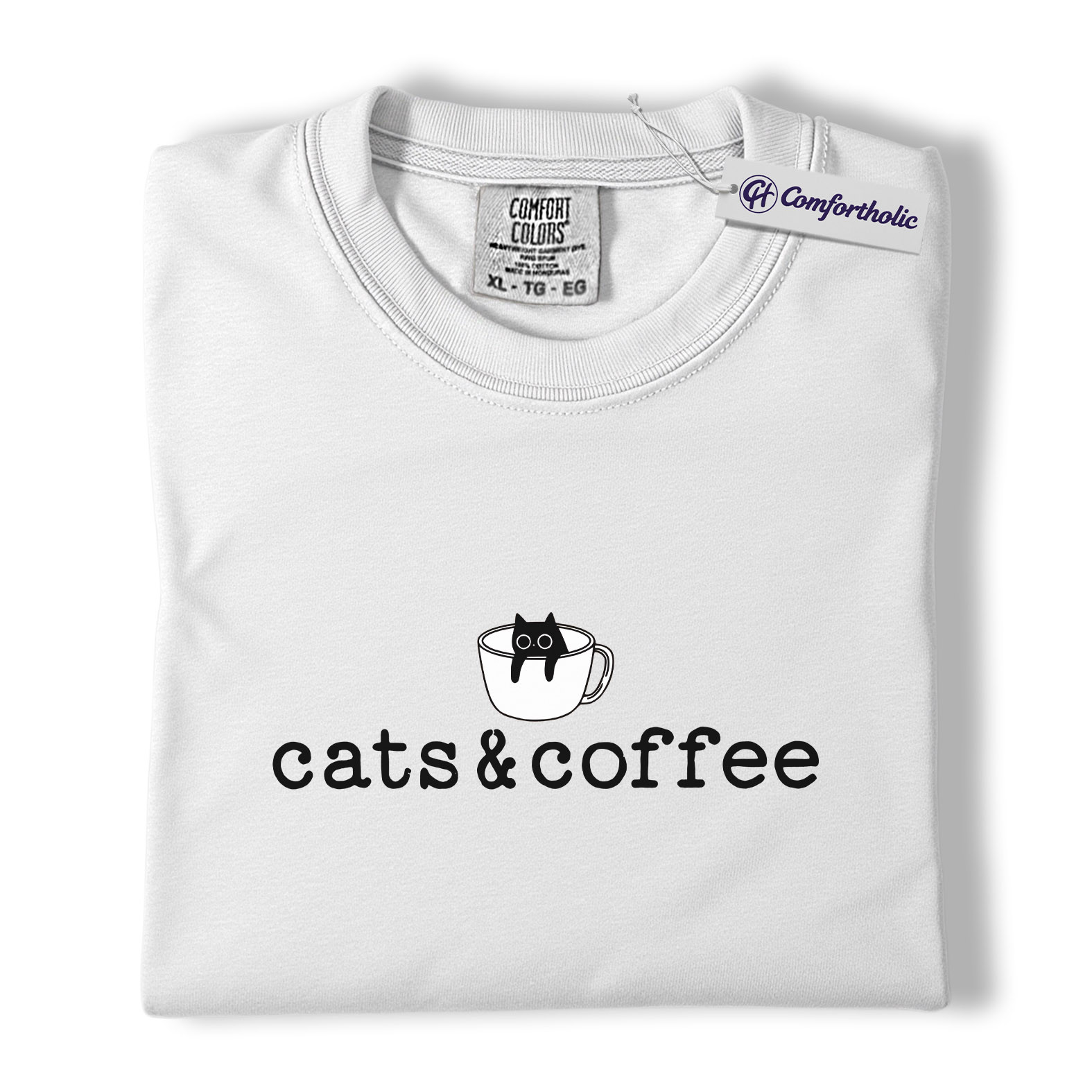 Cats & Coffee Shirt, Minimal Cat Mug Graphic Tee, Cat Lover Coffee Lover T-Shirt, Cute Gift for Cat Moms & Baristas, Comfort Colors Shirt - Image 2