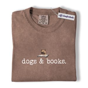 Dogs & Books Shirt, Minimal Reading Dog Graphic Tee, Book Lover Dog Lover T-Shirt, Cute Gift for Dog Moms & Readers, Comfort Colors Shirt