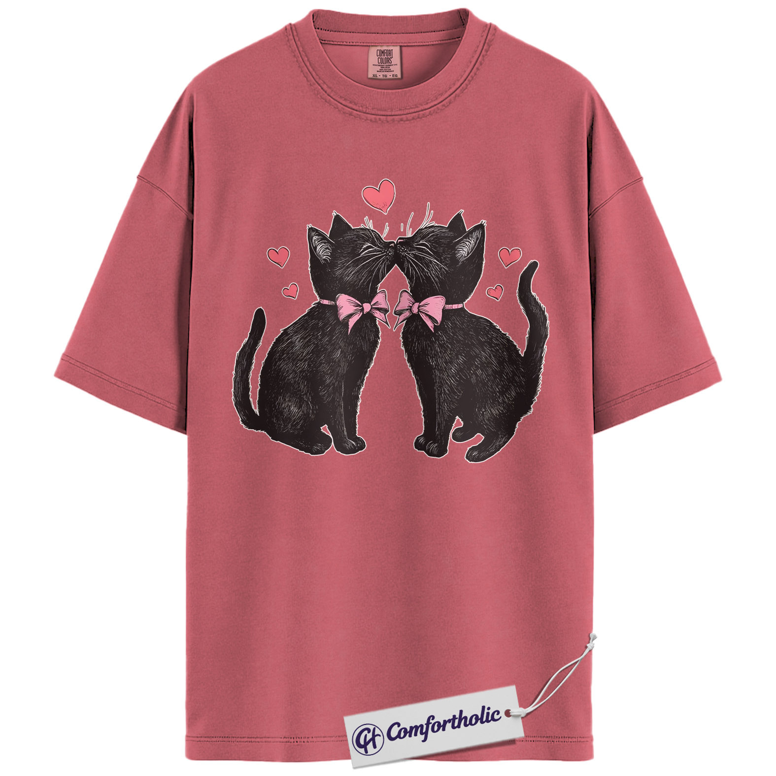 Valentine Cats Shirt, Cute Black Cat Couple Graphic Tee, Pet Lover Valentine’s Day T-Shirt, Valentine Gift for Cat Lovers, Comfort Colors Shirt - Image 9