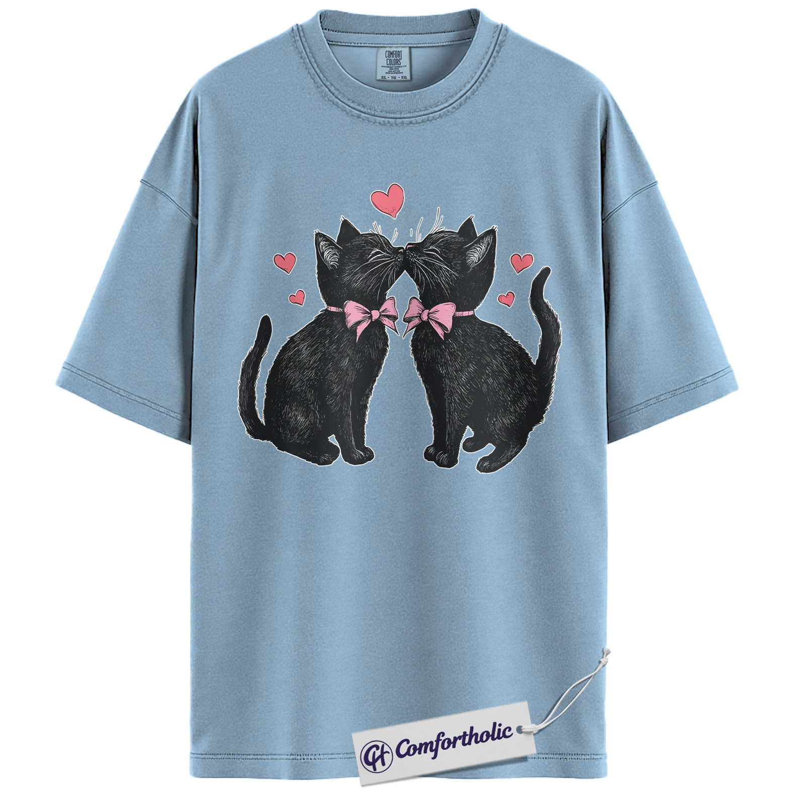 Valentine Cats Shirt, Cute Black Cat Couple Graphic Tee, Pet Lover Valentine’s Day T-Shirt, Valentine Gift for Cat Lovers, Comfort Colors Shirt - Image 14