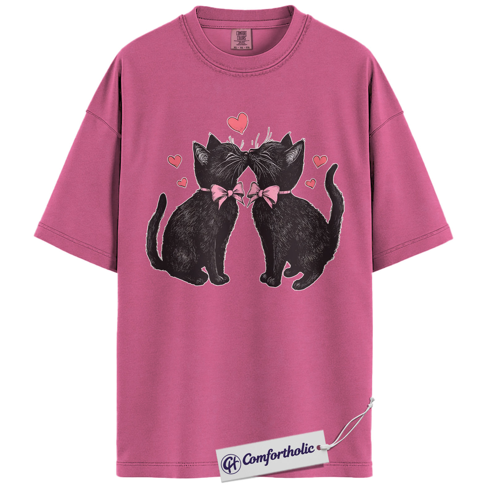 Valentine Cats Shirt, Cute Black Cat Couple Graphic Tee, Pet Lover Valentine’s Day T-Shirt, Valentine Gift for Cat Lovers, Comfort Colors Shirt - Image 16