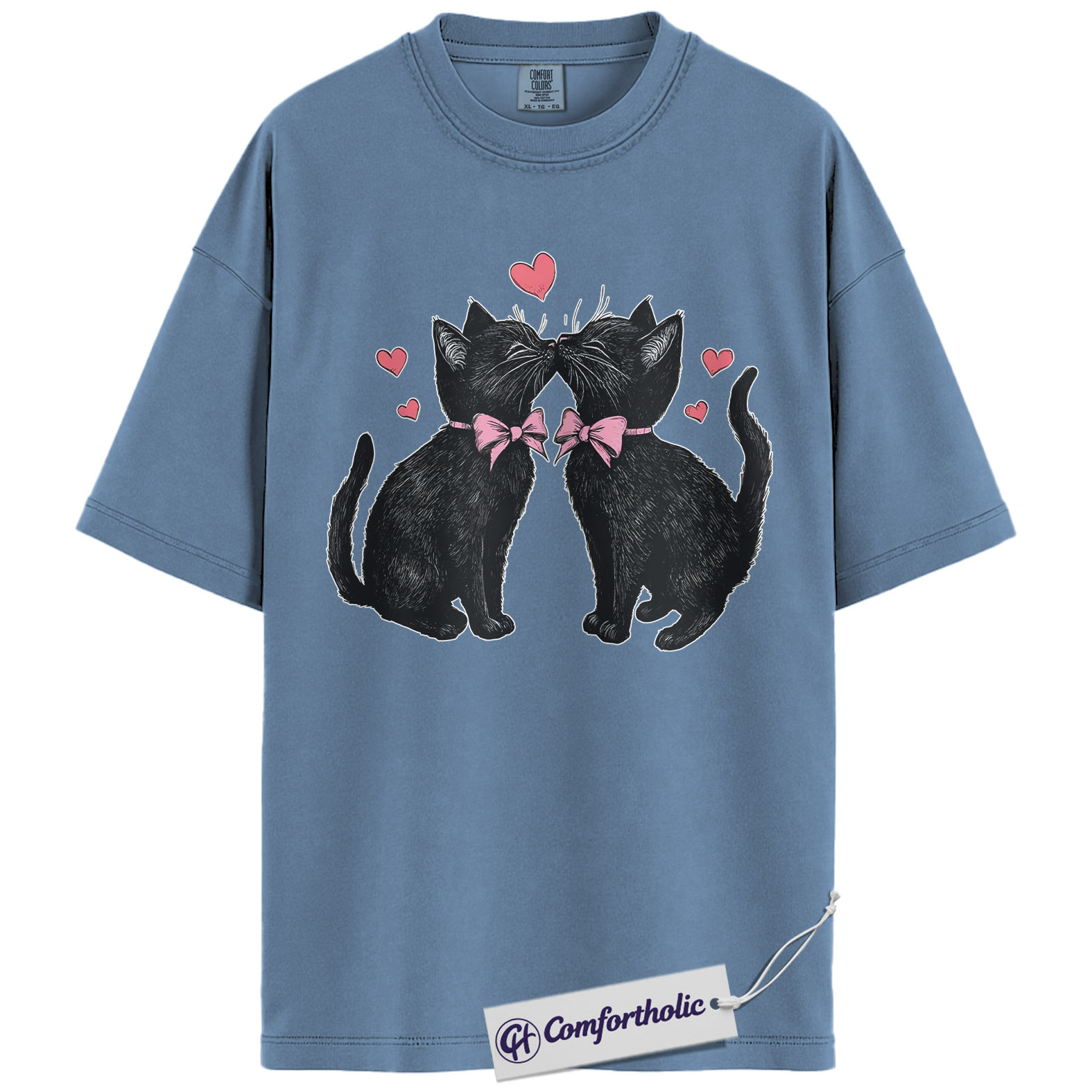 Valentine Cats Shirt, Cute Black Cat Couple Graphic Tee, Pet Lover Valentine’s Day T-Shirt, Valentine Gift for Cat Lovers, Comfort Colors Shirt - Image 17