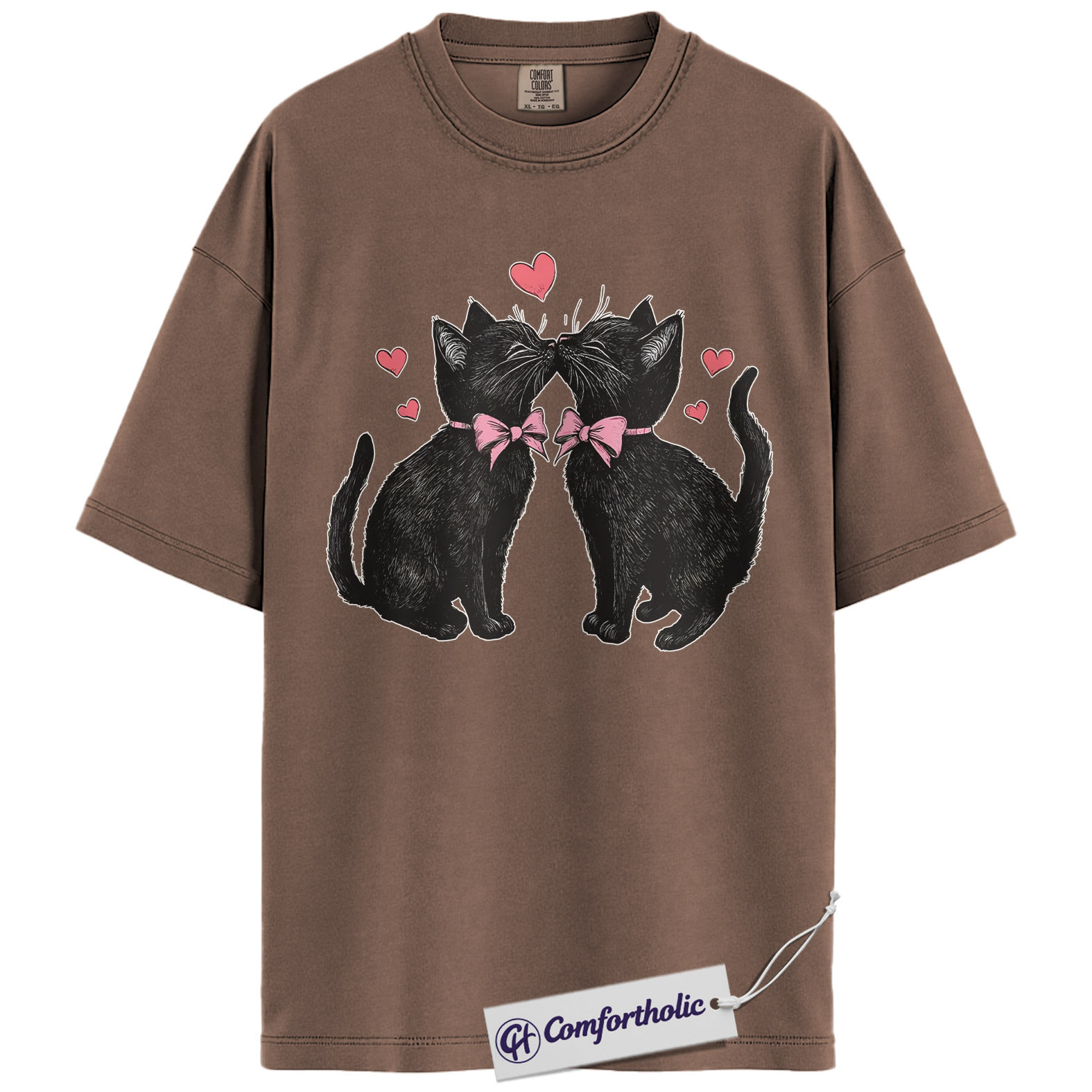 Valentine Cats Shirt, Cute Black Cat Couple Graphic Tee, Pet Lover Valentine’s Day T-Shirt, Valentine Gift for Cat Lovers, Comfort Colors Shirt - Image 19