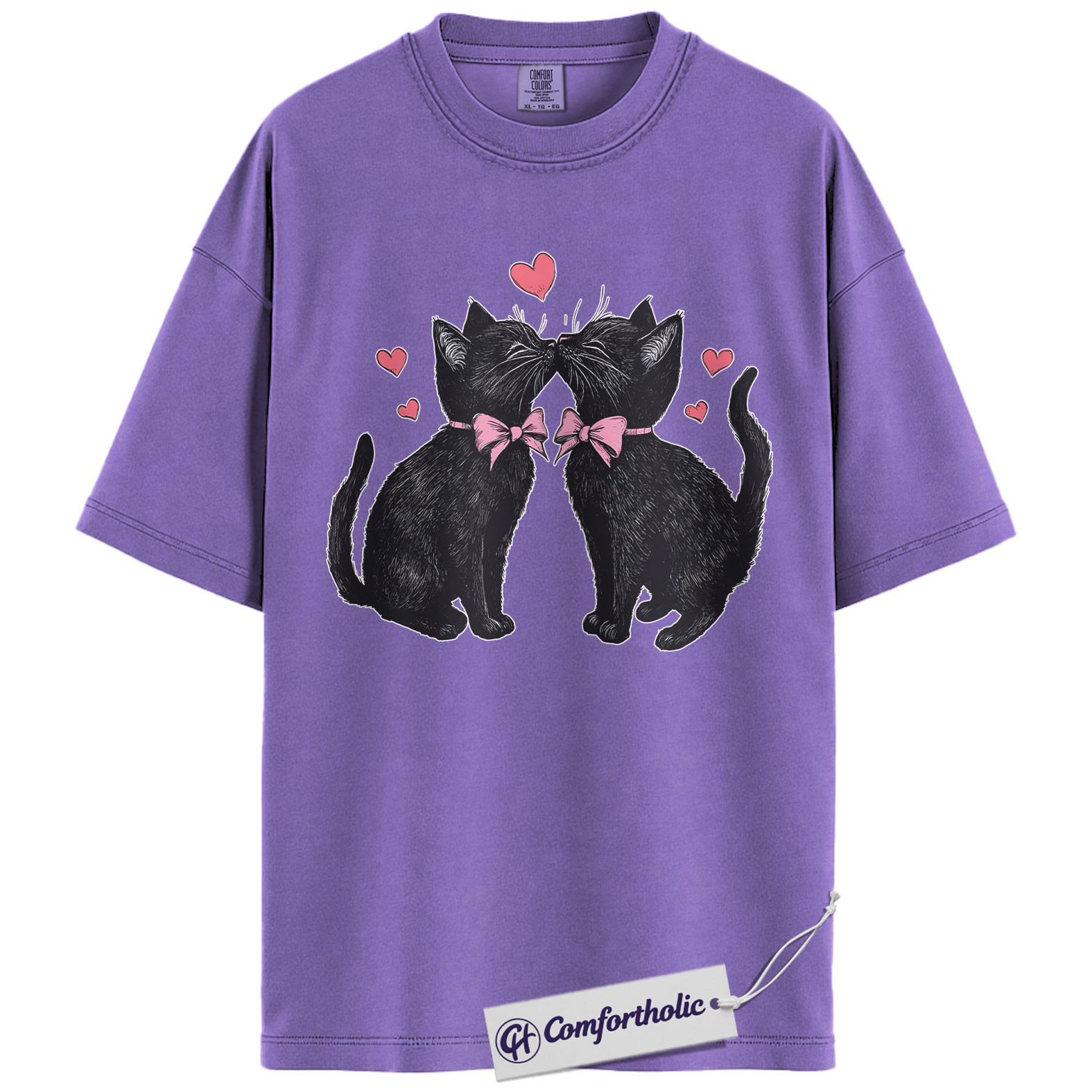 Valentine Cats Shirt, Cute Black Cat Couple Graphic Tee, Pet Lover Valentine’s Day T-Shirt, Valentine Gift for Cat Lovers, Comfort Colors Shirt - Image 20
