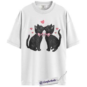 Alternative view of Valentine Cats Shirt, Cute Black Cat Couple Graphic Tee, Pet Lover Valentine’s Day T-Shirt, Valentine Gift for Cat Lovers, Comfort Colors Shirt