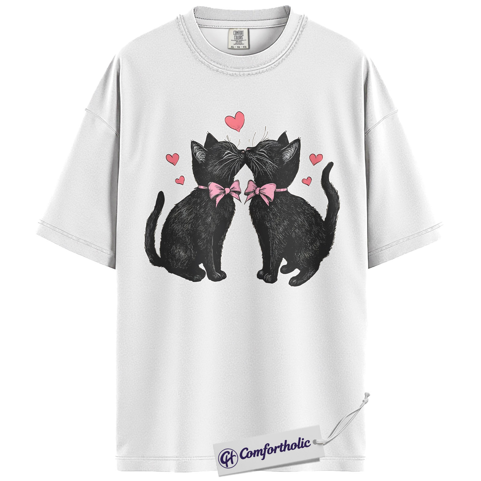 Valentine Cats Shirt, Cute Black Cat Couple Graphic Tee, Pet Lover Valentine’s Day T-Shirt, Valentine Gift for Cat Lovers, Comfort Colors Shirt - Image 2