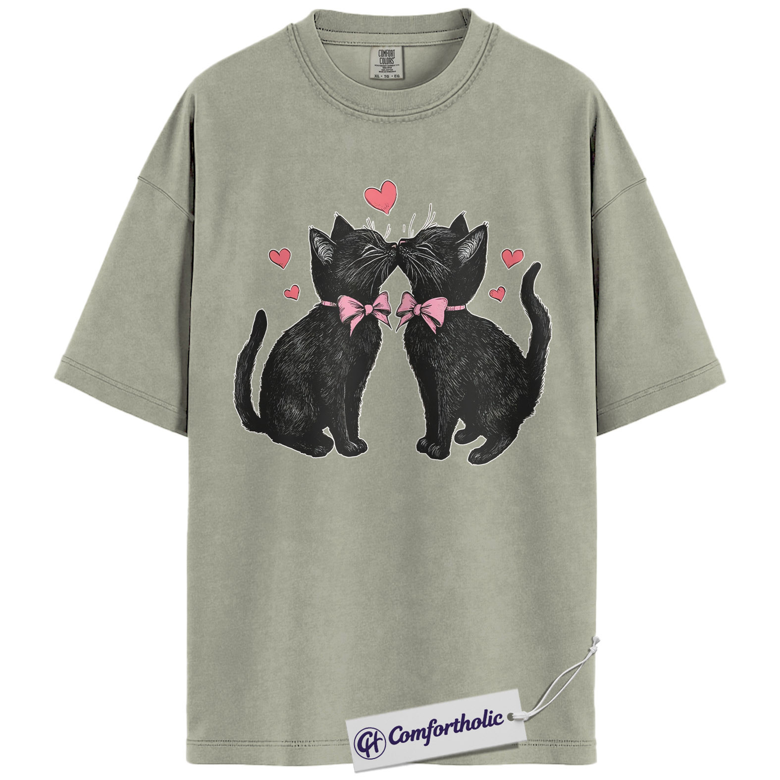 Valentine Cats Shirt, Cute Black Cat Couple Graphic Tee, Pet Lover Valentine’s Day T-Shirt, Valentine Gift for Cat Lovers, Comfort Colors Shirt - Image 7