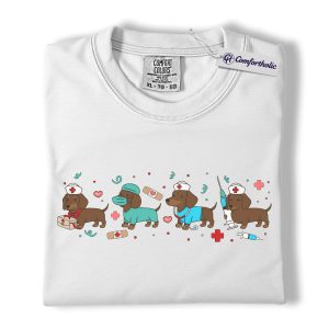 Alternative view of Dachshund Dog Nurse Shirt, Cute Cartoon Medical Graphic Tee, Funny Nurse Dog Lover T-Shirt, Gift for Nurses & Wiener Dog Lovers, Comfort Colors Shirt
