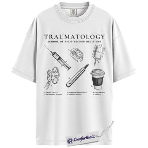 Alternative view of Trauma Nurse Shirt, Vintage Traumatology Medical Graphic Tee, Emergency Room RN T-Shirt, Gift for ER Nurses & EMT Paramedics, Comfort Colors Shirt