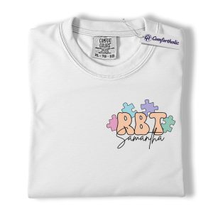 Alternative view of Personalized RBT Shirt, Cute Autism Puzzle Pieces Graphic Tee, ABA Therapist T-Shirt, Gift for Registered Behavior Technicians, Comfort Colors Shirt