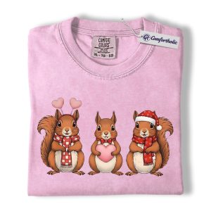 Valentine Squirrel Shirt, Cute Winter Woodland Graphic Tee, Squirrel Lover T-Shirt, Valentine’s Day Gift for Animal Lovers, Comfort Colors Shirt