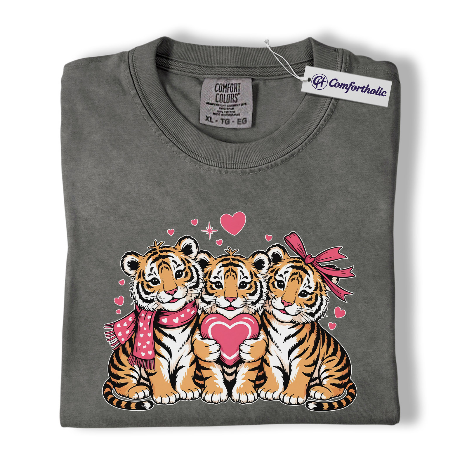 Valentine Tiger Cubs Shirt, Cute Heart Animal Graphic Tee, Tiger Lover T-Shirt, Valentine’s Day Gift for Animal Lovers, Comfort Colors Shirt - Image 4