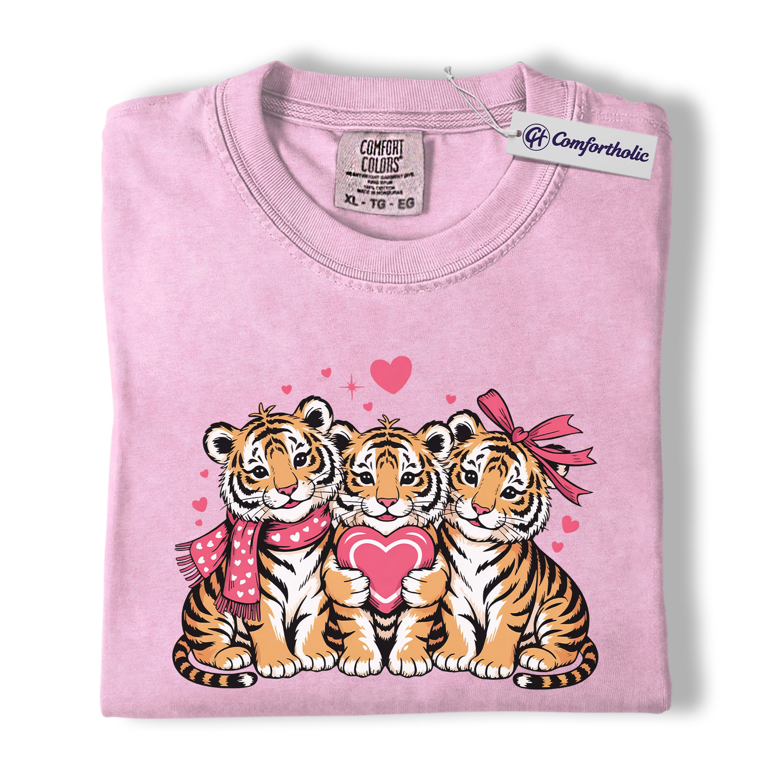 Valentine Tiger Cubs Shirt, Cute Heart Animal Graphic Tee, Tiger Lover T-Shirt, Valentine’s Day Gift for Animal Lovers, Comfort Colors Shirt