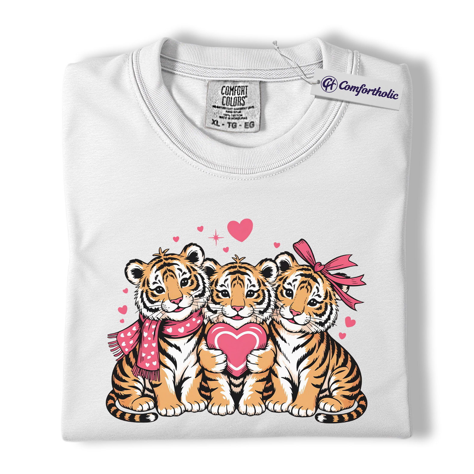 Valentine Tiger Cubs Shirt, Cute Heart Animal Graphic Tee, Tiger Lover T-Shirt, Valentine’s Day Gift for Animal Lovers, Comfort Colors Shirt - Image 2