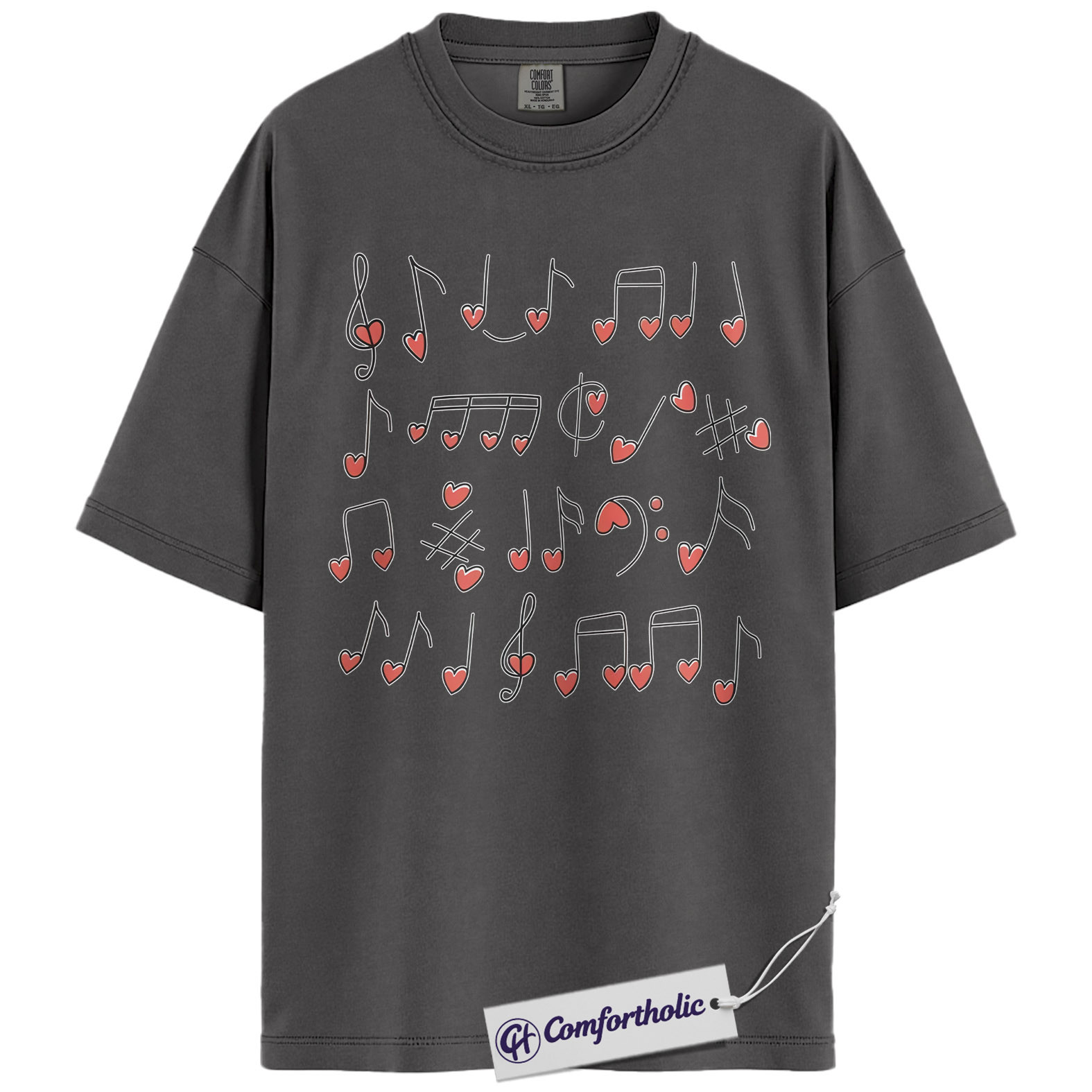 Valentine Music Notes Shirt, Cute Heart Note Graphic Tee, Music Teacher Choir Band T-Shirt, Valentine’s Day Gift for Musicians & Music Lovers, Comfort Colors Shirt - Image 4