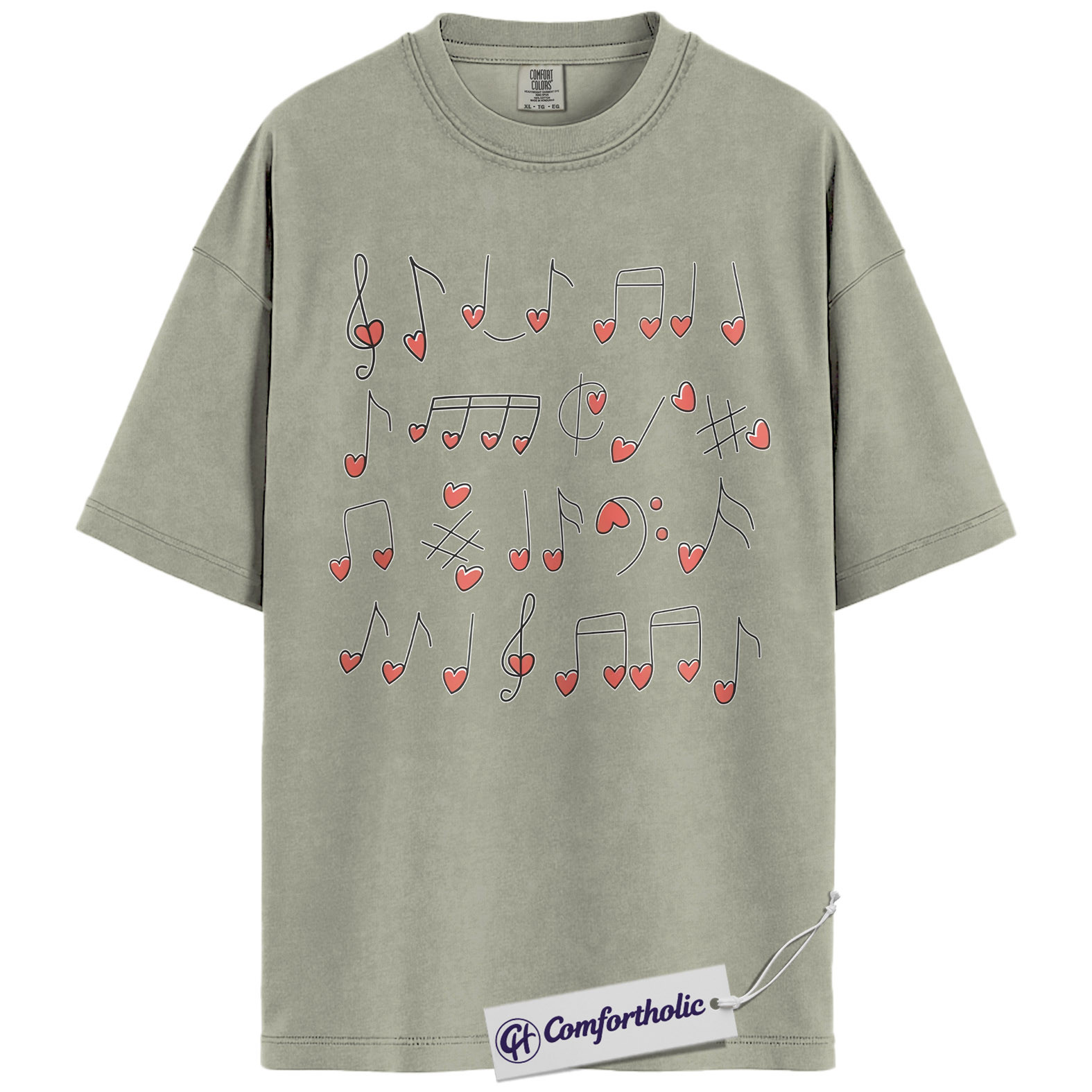 Valentine Music Notes Shirt, Cute Heart Note Graphic Tee, Music Teacher Choir Band T-Shirt, Valentine’s Day Gift for Musicians & Music Lovers, Comfort Colors Shirt - Image 7