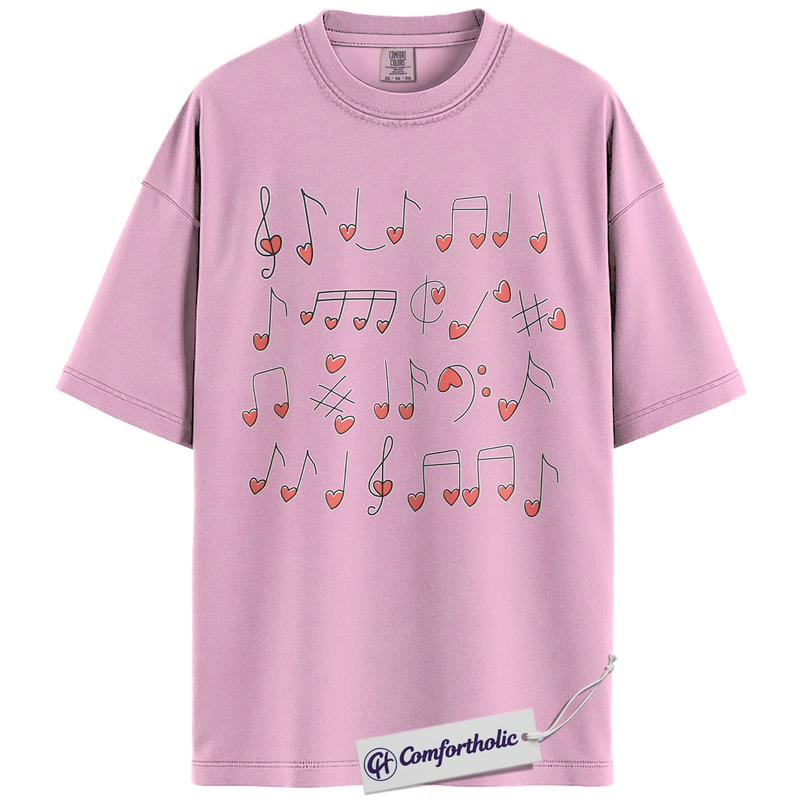 Valentine Music Notes Shirt, Cute Heart Note Graphic Tee, Music Teacher Choir Band T-Shirt, Valentine’s Day Gift for Musicians & Music Lovers, Comfort Colors Shirt