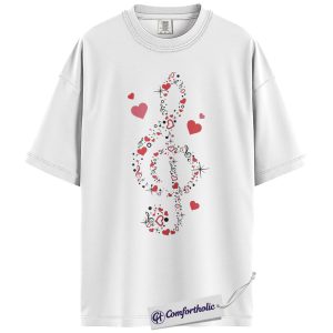 Alternative view of Valentine Treble Clef Shirt, Heart Music Note Graphic Tee, Choir Band Music Teacher T-Shirt, Valentine’s Day Gift for Musicians & Music Lovers, Comfort Colors Shirt