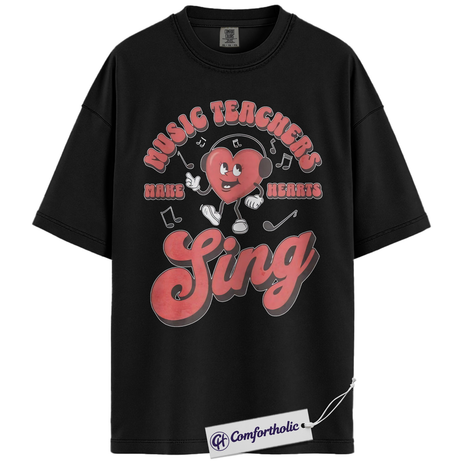 Music Teacher Shirt, Retro Singing Heart Graphic Tee, Choir & Band Teacher T-Shirt, Valentine’s Day Gift for Music Teachers, Comfort Colors Shirt - Image 3