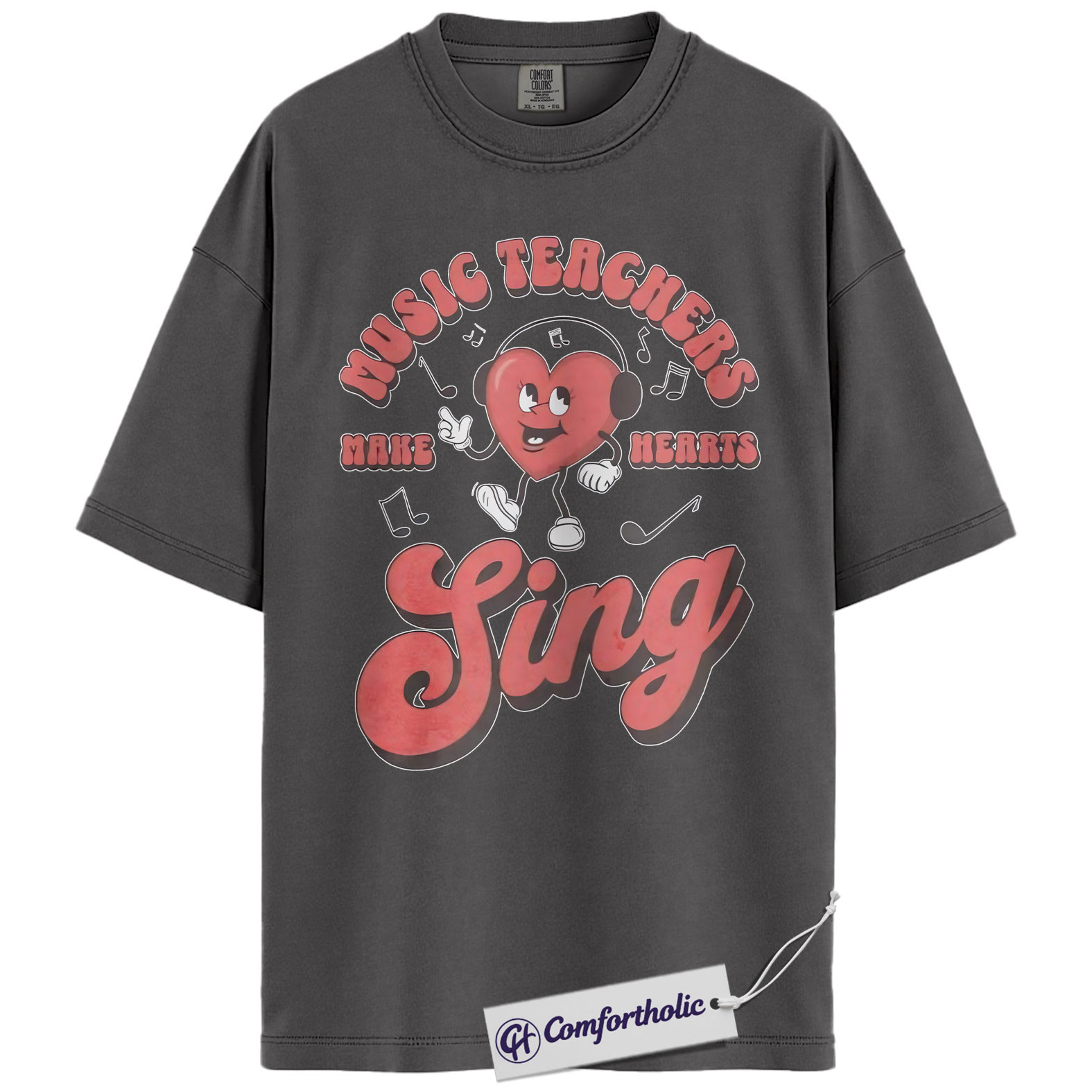 Music Teacher Shirt, Retro Singing Heart Graphic Tee, Choir & Band Teacher T-Shirt, Valentine’s Day Gift for Music Teachers, Comfort Colors Shirt - Image 4
