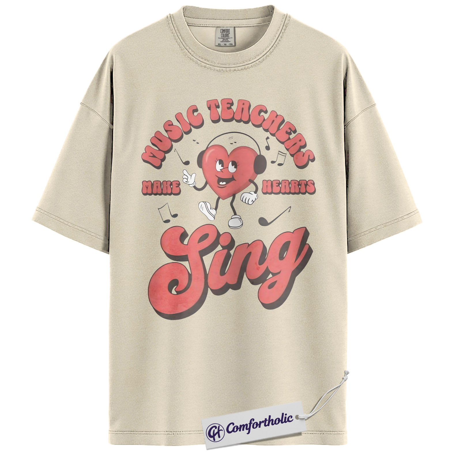 Music Teacher Shirt, Retro Singing Heart Graphic Tee, Choir & Band Teacher T-Shirt, Valentine’s Day Gift for Music Teachers, Comfort Colors Shirt - Image 5