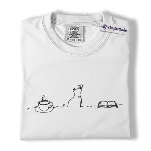Alternative view of Cat Book Lover Shirt, Minimalist Line Art Graphic Tee, Bookworm Coffee Lover T-Shirt, Gift for Cat Moms & Readers, Comfort Colors Shirt