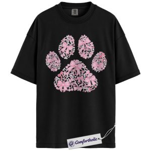Valentine Dog Paw Shirt, Pink Coquette Bow Paw Print Graphic Tee, Cute Dog Mom T-Shirt, Valentine’s Day Gift for Pet Lovers, Comfort Colors Shirt
