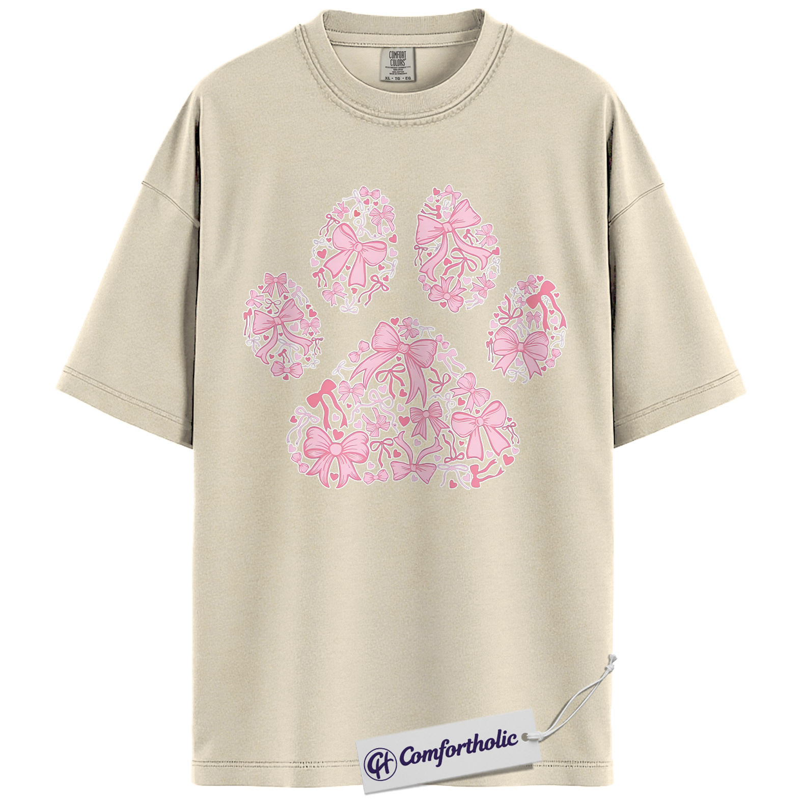 Valentine Dog Paw Shirt, Pink Coquette Bow Paw Print Graphic Tee, Cute Dog Mom T-Shirt, Valentine’s Day Gift for Pet Lovers, Comfort Colors Shirt - Image 4