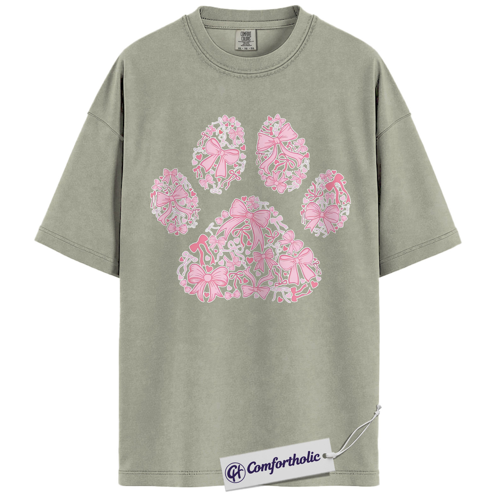 Valentine Dog Paw Shirt, Pink Coquette Bow Paw Print Graphic Tee, Cute Dog Mom T-Shirt, Valentine’s Day Gift for Pet Lovers, Comfort Colors Shirt - Image 6