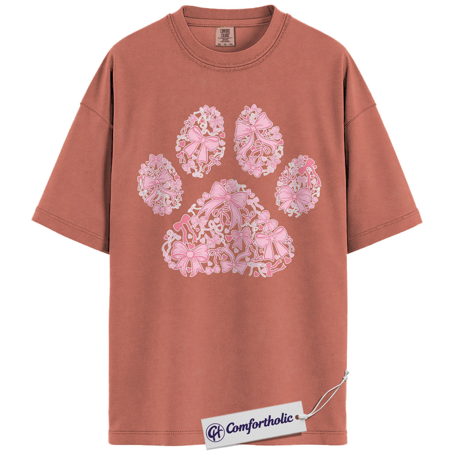 Valentine Dog Paw Shirt, Pink Coquette Bow Paw Print Graphic Tee, Cute Dog Mom T-Shirt, Valentine’s Day Gift for Pet Lovers, Comfort Colors Shirt - Image 7