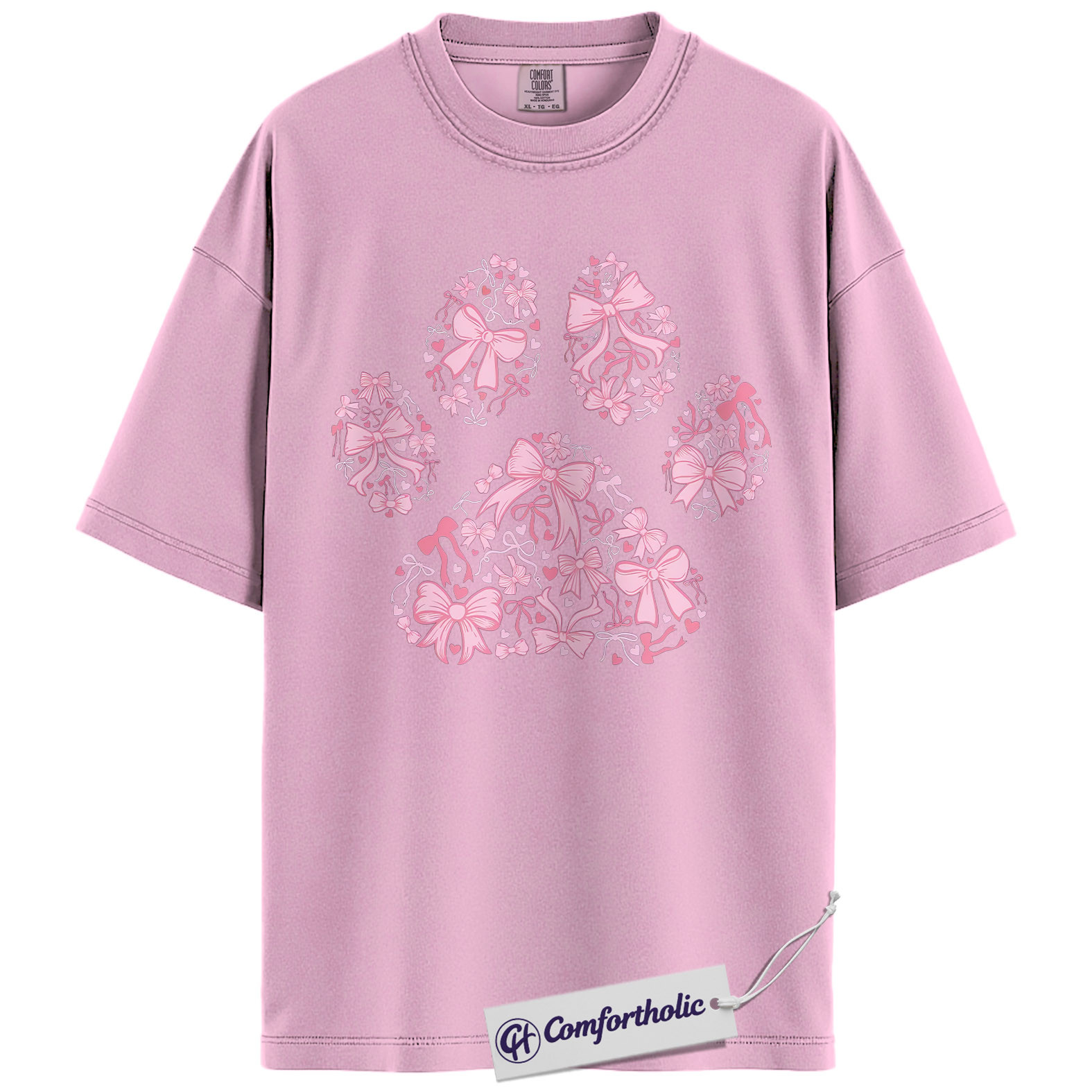 Valentine Dog Paw Shirt, Pink Coquette Bow Paw Print Graphic Tee, Cute Dog Mom T-Shirt, Valentine’s Day Gift for Pet Lovers, Comfort Colors Shirt - Image 8