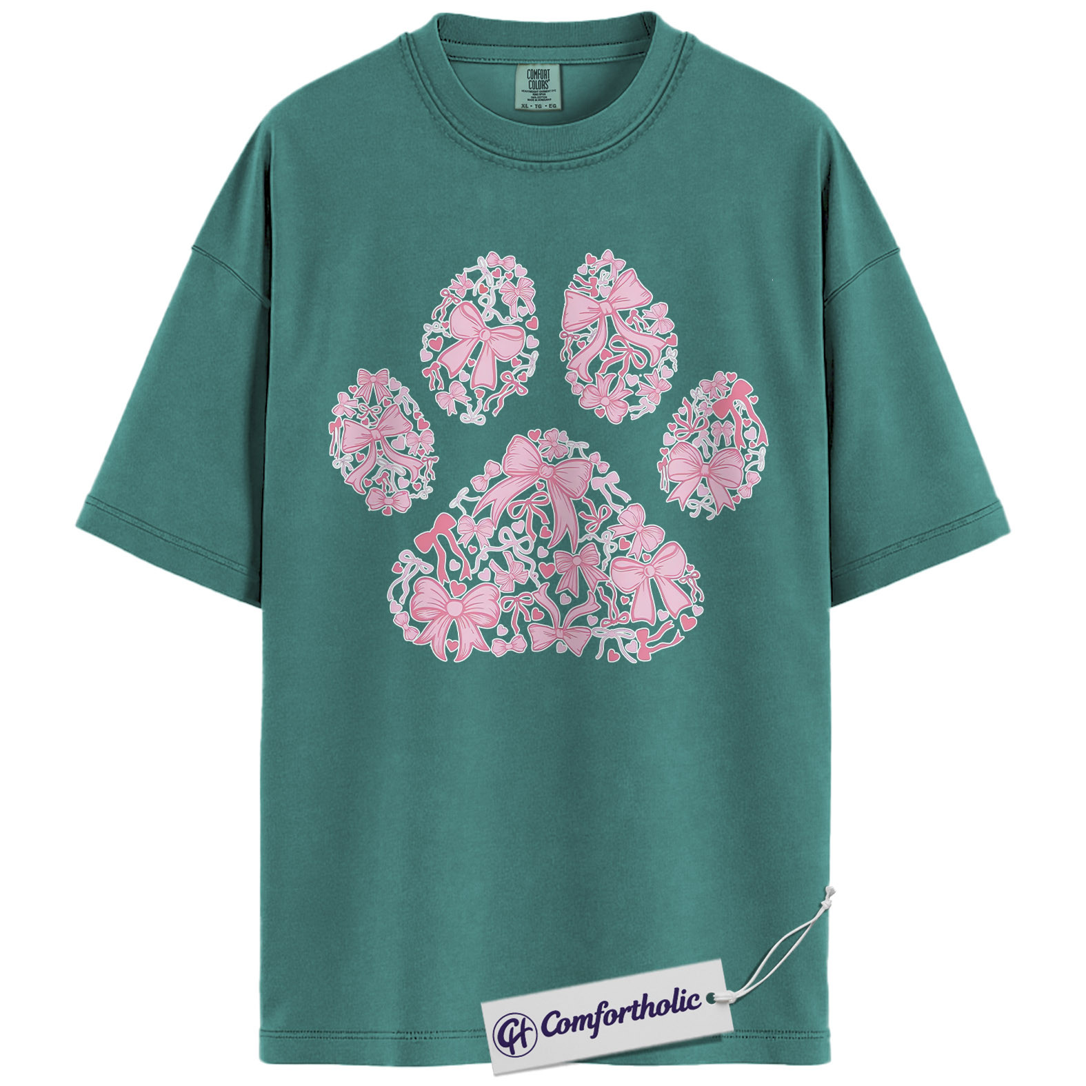 Valentine Dog Paw Shirt, Pink Coquette Bow Paw Print Graphic Tee, Cute Dog Mom T-Shirt, Valentine’s Day Gift for Pet Lovers, Comfort Colors Shirt - Image 13